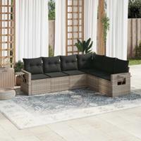 6-delige Loungeset met kussens poly rattan lichtgrijs