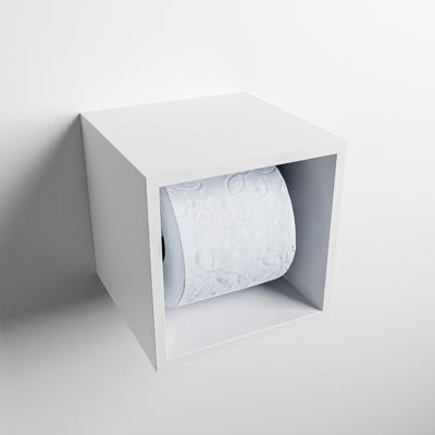 MONDIAZ Easy Toiletrolhouder CUBE 160 solid surface 16x16 cm kleur Talc. Geschikt voor op en inbouw. Mondiaz