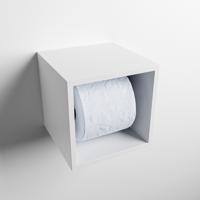 MONDIAZ Easy Toiletrolhouder CUBE 160 solid surface 16x16 cm kleur Talc. Geschikt voor op en inbouw. Mondiaz - thumbnail