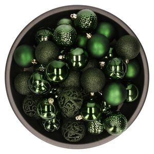 37x stuks kunststof kerstballen donkergroen 6 cm glans/mat/glitter mix   -