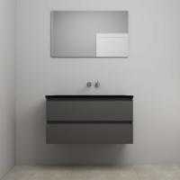 On-Line Badkamermeubelset - 100 cm - Voorgemonteerd - Ladestructuur - Acryl Wastafel - zonder Kraangat - Spiegel - Mat Antraciet