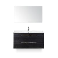 Seville Badmeubelset 100 cm - Black Oak - Keramische Wastafel Wit Enjoy - met Spiegel