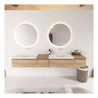Mondiaz Bukla 240cm badmeubel met module 40 links kleur washed oak met 4 lades wastafel dubbel zonder kraangat kleur talc