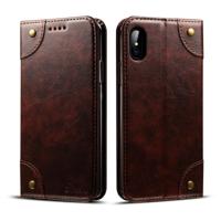 Voor iPhone XS/X barokke eenvoudige horizontale Flip lederen draagtas met houder & kaartsleuven & portemonnee (donker bruin)