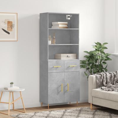 Hoge kast 69,5x34x180 cm bewerkt hout betongrijs