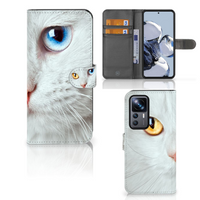 Xiaomi 12T | 12T Pro Telefoonhoesje met Pasjes Witte Kat - thumbnail