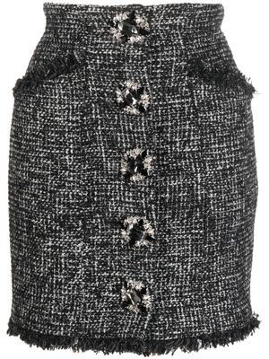 Philipp Plein jupe en tweed à boutonnière - Noir