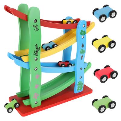 Kruzzel Auto rijbaan - hout - multicolor - 28 x 24 cm - glijbaan - racebaan - autobaan