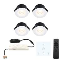 Set van 4 Cadiz LED Mini Inbouwspots met Trafo en Muurdimmer - 12 Volt 3 Watt 200 lumen - Dimbaar - Plat 26mm - 2700K - IP44 waterdicht - Wit - Veranda Spotjes - Overkapping Spotjes