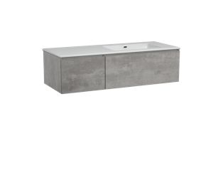 Storke Edge zwevend badmeubel 130 x 52 cm beton donkergrijs met Diva asymmetrisch rechtse wastafel in glanzend composiet marmer