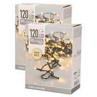 Kerstverlichting lichtsnoer - 2x - 120 led lampjes - warm wit - 9 meter - kerstboomverlichting