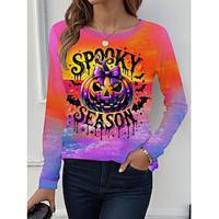 Dames T-shirt Ombre Afdrukken Halloween Dagelijks Casual Lange mouw Ronde hals Rose Roze Lente Herfst Lightinthebox