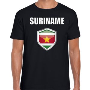 Suriname landen supporter t-shirt met Surinaamse vlag schild zwart heren 2XL  -