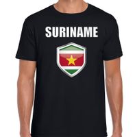 Suriname landen supporter t-shirt met Surinaamse vlag schild zwart heren 2XL  - - thumbnail