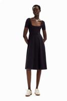 Effen midi-jurk met korte mouw - BLACK - S