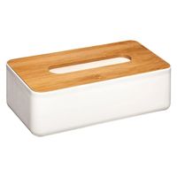 Tissuedoos/tissue box wit kunststof met bamboe deksel 26 x 13 cm   - - thumbnail