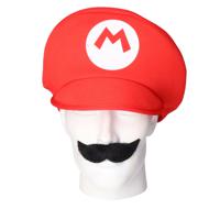 Loodgieter Mario verkleed set - pet en snor - rood - gamer verkleed accessoires