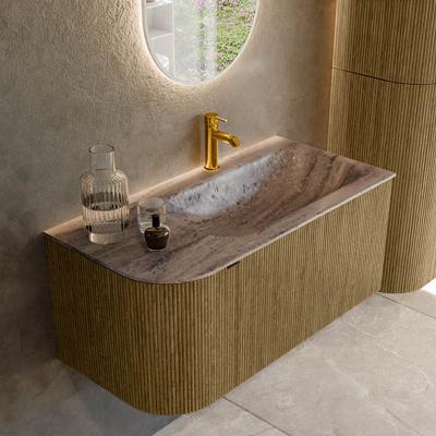 Badmeubel Mondiaz Kurve-Dlux | 95 cm | Meubelkleur Dusk | Wastafelkleur Oza | Solid surface | Wasbak rechter zijde spoelbak | 1 kraangat