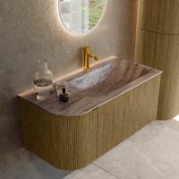 Badmeubel Mondiaz Kurve-Dlux | 95 cm | Meubelkleur Dusk | Wastafelkleur Oza | Solid surface | Wasbak rechter zijde spoelbak | 1 kraangat