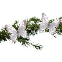 2x stuks kerstboom vlinders op clip wit 15,5 cm - Kersthangers