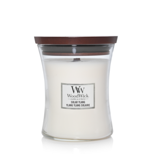 WoodWick Geurkaars Medium Solar Ylang - 11 cm / ø 10 cm - Geurkaars in Glas - Houten Lont