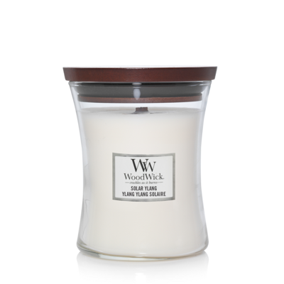 WoodWick Geurkaars Medium Solar Ylang - 11 cm / ø 10 cm - Geurkaars in Glas - Houten Lont