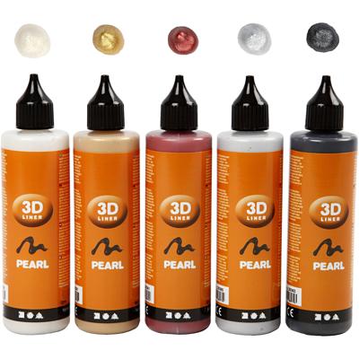 Creativ Company 3d liner, metallic kleuren, 5x100 ml/ 1 doos