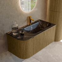 Badmeubel Mondiaz Kurve-Dlux | 95 cm cm | Meubelkleur Dusk | Wastafelkleur Lava | Solid surface | Wasbak rechter zijde spoelbak | 1 kraangat