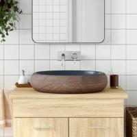 Opzetwasbak ovaal 59x40x15 cm keramiek bruin en blauw Opzetwasbak ovaal 59x40x15 cm keramiek bruin en blauw