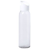 Glazen waterfles/drinkfles transparant met schroefdop met wit handvat 470 ml - thumbnail