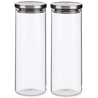 Set van 4x stuks glazen luxe keuken voorraadpot/voorraadbus met deksel zilver 1700 ml