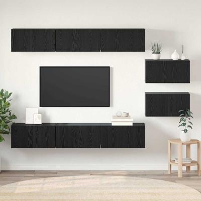 Tv-meubelset 8 pcs Zwart eiken 60 x 30 x 30.5 cm Bewerkt hout