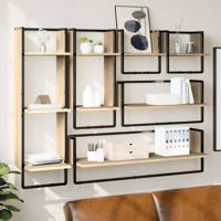 6-delige Wandschappenset met stangen bewerkt hout sonoma eiken
