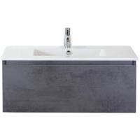 Frozen Badmeubelset 100 cm - Greeplijst in Kleur - Beton Antraciet - Keramische Wastafel Wit 1 Kraangat