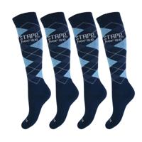 STAPP Horse Paardrijsokken Ruit 4-pack Marine / Lichtblauw / Jeans-35/38