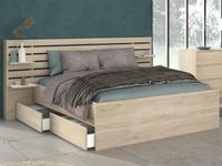 Tweepersoonsbed ESCAPE 140x200 cm japanse eik met 4 lades