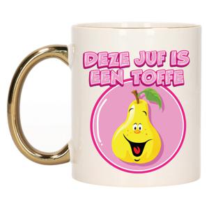 Cadeau koffie/thee mok voor Juf - goud - toffe Juf - keramiek - 300 ml