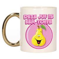 Cadeau koffie/thee mok voor Juf - goud - toffe Juf - keramiek - 300 ml - thumbnail