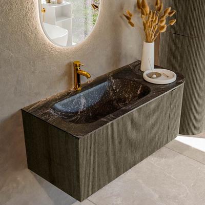 Badmeubel Mondiaz Kurve-Dlux | 105 cm cm | Meubelkleur Shadow | Wastafelkleur Lava | Solid surface | Wasbak links zijde spoelbak | 1 kraangat