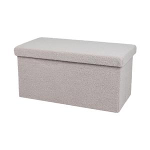 Hocker zit bankje - poef XXL - opbergbox - lichtgrijs - noppen wol look - 76 x 38 x 38 cm - opvouwba