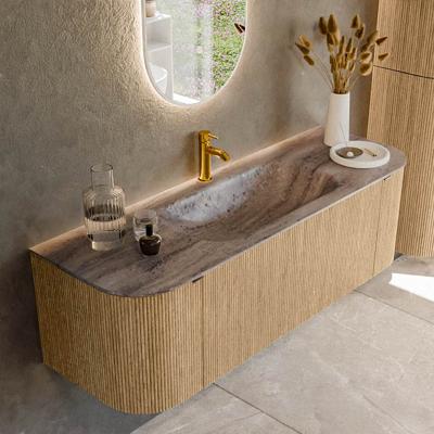 Badmeubel Mondiaz Kurve-Dlux | 140 cm | Meubelkleur Oak | Wastafelkleur Oza | Solid surface | Wasbak midden spoelbak | 1 kraangat