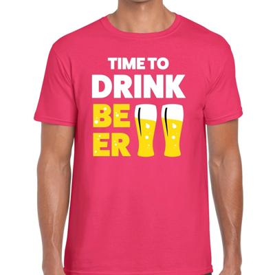 Time to drink Beer - tekst t-shirt - roze - voor heren - Thema feest shirts - BIER Drinken
