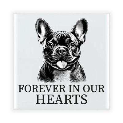 Herdenkings cadeau tegel - hondenliefhebber - Franse Bulldog - zwart/wit - keramiek - 15 cm