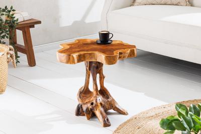 Massief houten bijzettafel ROOT 40cm naturel teakhout gemaakt van wortelhout in paaldesign - 44713