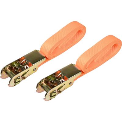 Spanbanden set - 2x stuks - oranje - polyester - 3,5 m - met ratel en haken Spanbanden set - 2x stuks - oranje - polyester - 3,5 m - met ratel en haken