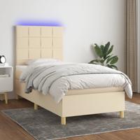 Boxspring met matras en LED stof crèmekleurig 100x200 cm