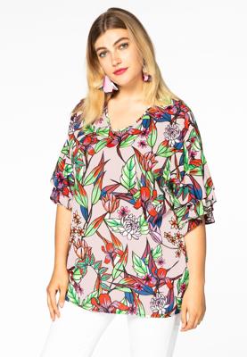 Yoek Blouse volantmouwen | Roze | Maat 54/56