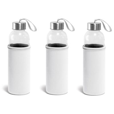 15x Glazen waterflessen/drinkflessen met witte soft shell hoes 520 ml