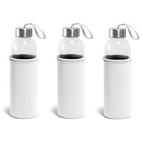 15x Glazen waterflessen/drinkflessen met witte soft shell hoes 520 ml 15x Glazen waterflessen/drinkflessen met witte soft shell hoes 520 ml