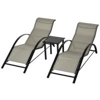 Outsunny 3-delige tuinligstoelenset, 2 ligstoelen & 1 bijzettafel, metalen frame, grijs+zwart